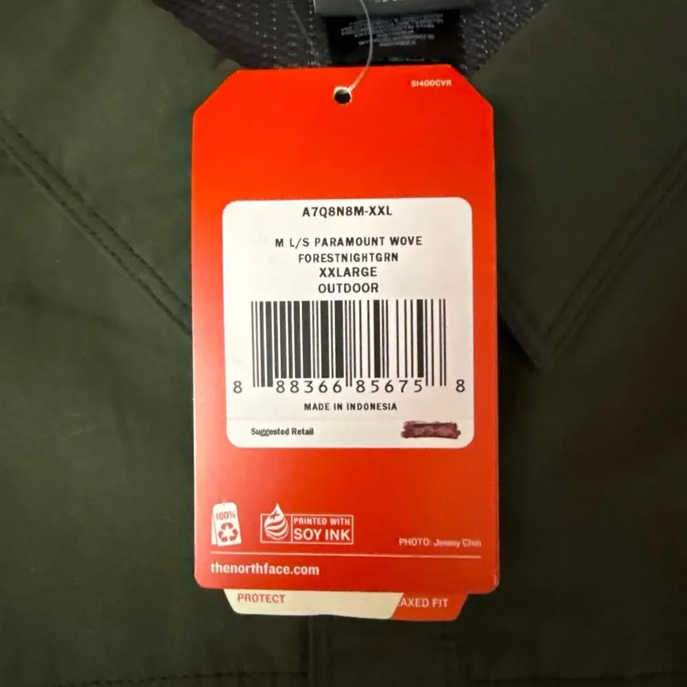 The North Face Shirt Mens XXL Green Paramount Woven Long Sleeve UPF 50 NWT